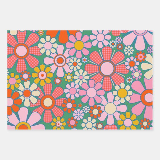 Retro Trippy Kleurrijke Swirls en Bloemen Inpakpapier Vel (Voorkant 2)