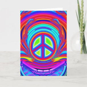 Retro Trippy Psychedelic Hippy Groovy 60's Peace Feestdagen Kaart