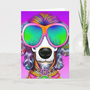 Retro Trippy Psychedelic Hippy Groovy Podle Dog Feestdagen Kaart