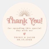 Retro Trixie 70's roze en oranje feesttasje Ronde Sticker (Voorkant)