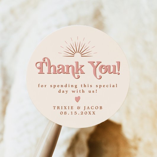 Retro Trixie 70's roze en oranje feesttasje Ronde Sticker