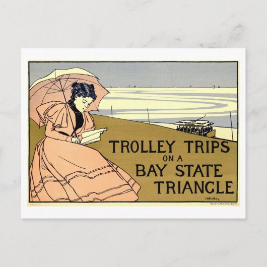 Retro Trolleyritten over Bay State Driehoek Briefkaart (Voorkant)