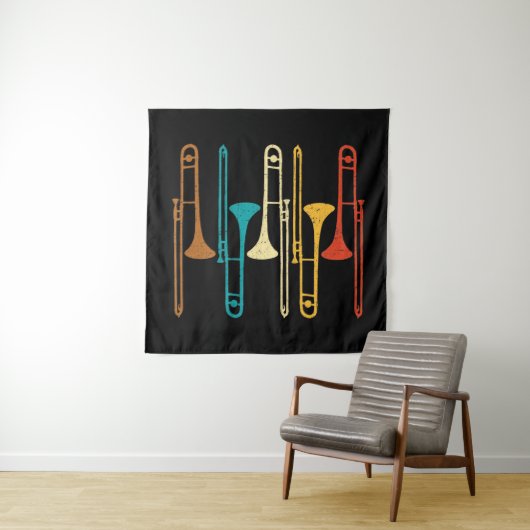 Retro Trombone - Jazz Wandkleed (In Situ (horizontaal))