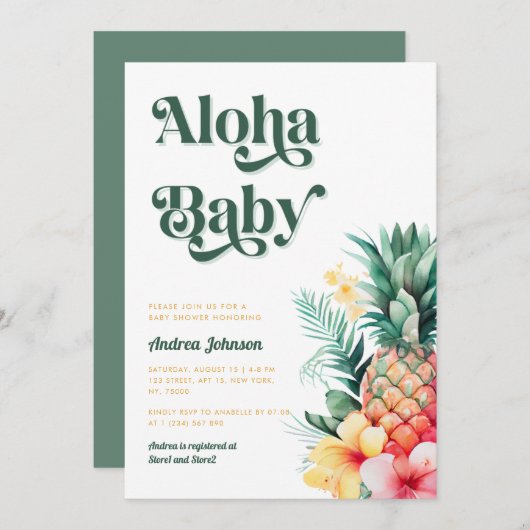 Retro Tropical Aloha Ananas Summer Baby shower Kaart (Voorkant / Achterkant)