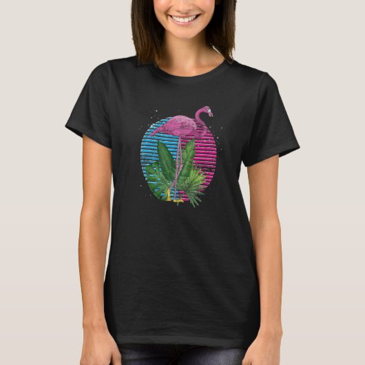 Retro Tropical Animal Exotic Bird Pink Flamingo T-shirt (Voorkant)