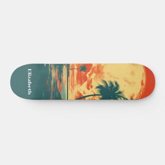 Retro  Tropical Beach Aangepaste naam Persoonlijk Skateboard (Horizontaal)