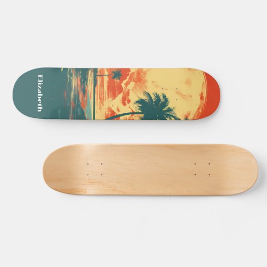 Retro Tropical Beach Aangepaste naam Persoonlijk Skateboard (Horizontaal)