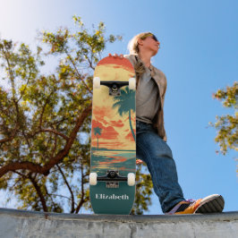 Retro Tropical Beach Aangepaste naam Persoonlijk Skateboard