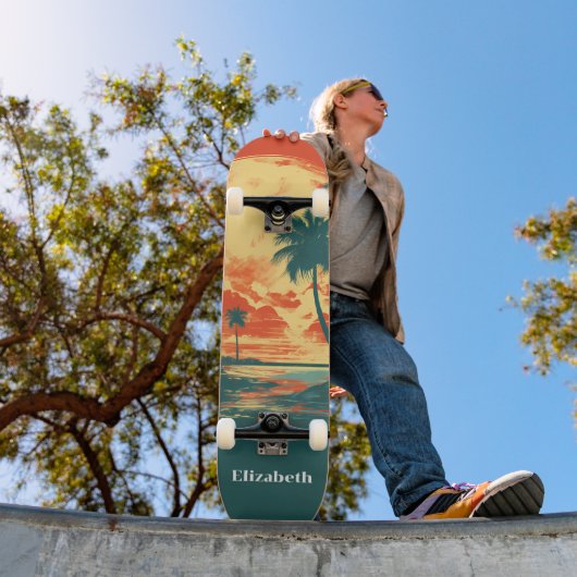 Retro Tropical Beach Aangepaste naam Persoonlijk Skateboard (Buiten 1)