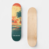 Retro Tropical Beach Aangepaste naam Persoonlijk Skateboard (Voorkant)