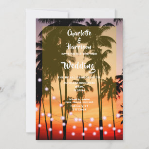 Retro Tropical Beach Palm Trees Photo Wedding Feestdagenkaart