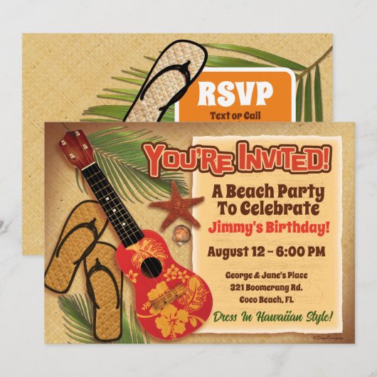 Retro Tropical Beach Party Kaart (Voorkant / Achterkant)