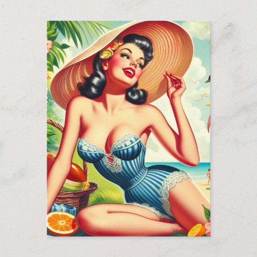 Retro Tropical Beach Pinup Briefkaart (Voorkant)