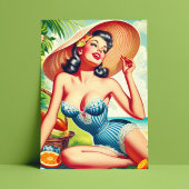 Retro Tropical Beach Pinup Briefkaart