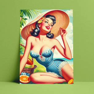 Retro Tropical Beach Pinup Briefkaart