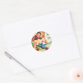 Retro Tropical Beach Pinup Ronde Sticker (Envelop)