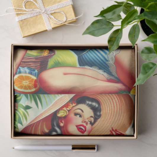 Retro Tropical Beach Pinup Tissuepapier (Geschenk)