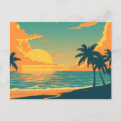Retro Tropical Beach Zonsondergang Briefkaart (Voorkant)