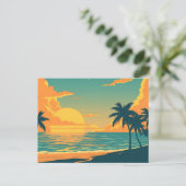 Retro Tropical Beach Zonsondergang Briefkaart (Staand voorkant)