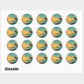 Retro Tropical Beach Zonsondergang Ronde Sticker (Vel)