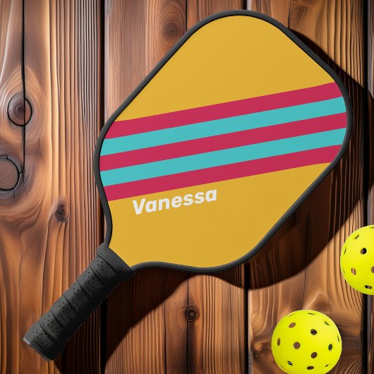 Retro Tropical Breeze Stripes met naam Pickleball Paddle