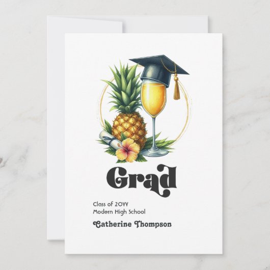 Retro Tropical Brunch Afstuderen Foto Aankondiging (Voorkant)