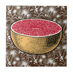 Retro Tropical Charm - Grapefruit  kunst Tegeltje