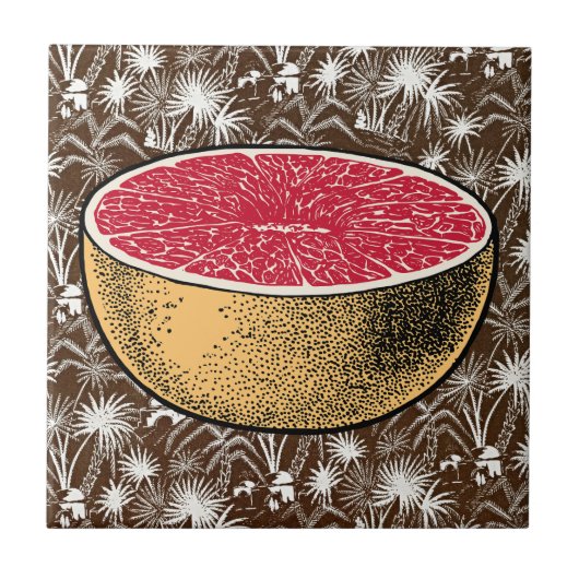Retro Tropical Charm - Grapefruit kunst Tegeltje (Voorkant)