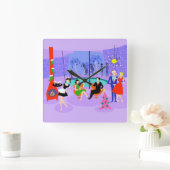 Retro Tropical Christmas Party Wall Clock Vierkante Klok (Huis)