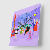 Retro Tropical Christmas Party Wall Clock Vierkante Klok (Hoek)
