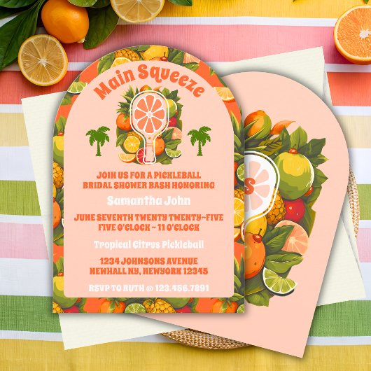 Retro Tropical Citrus Pickleball Vrijgezellenfeest Kaart