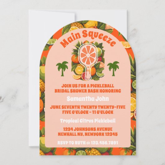 Retro Tropical Citrus Pickleball Vrijgezellenfeest Kaart (Voorkant)