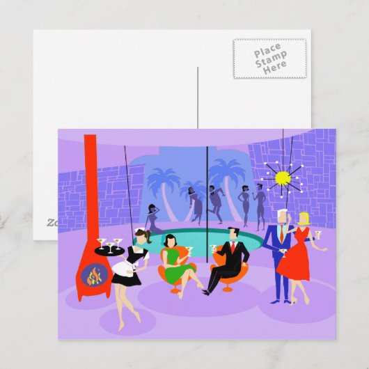 Retro Tropical Cocktail Party Briefkaart (Voorkant / Achterkant)