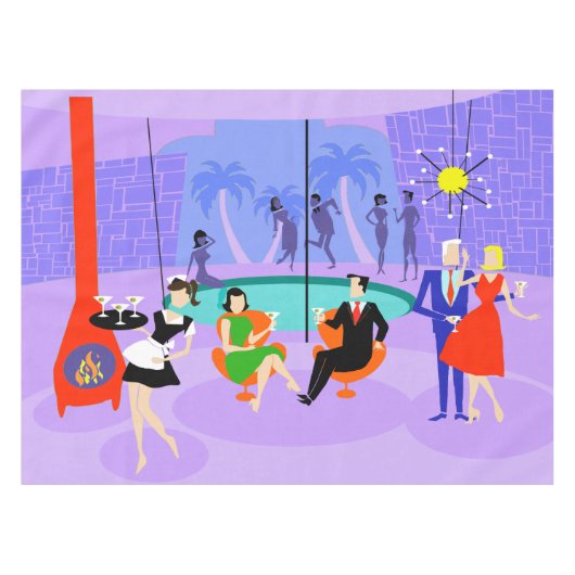 Retro Tropical Cocktail Party Tablecloth Tafelkleed (Voorkant (Horizontaal))