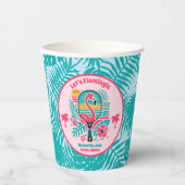 Retro Tropical Flamingo Pickleball Vrijgezellenfee Papieren Bekers (Voorkant)