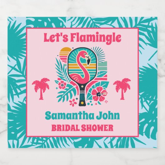 Retro Tropical Flamingo Pickleball Vrijgezellenfee Sparkling Wijnetiket (Enkel label)
