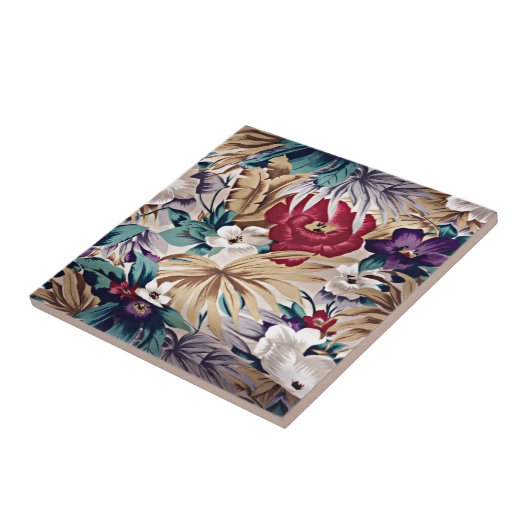 Retro Tropical Flower Pattern Tegeltje (Zijkant)