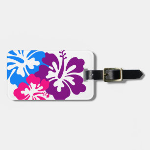 Retro Tropical Flowers roze blauw en Paars Bagagelabel