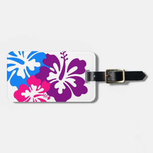 Retro Tropical Flowers roze blauw en Paars Bagagelabel (Voorkant horizontaal)