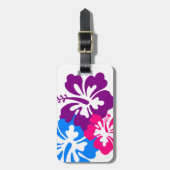 Retro Tropical Flowers roze blauw en Paars Bagagelabel (Voorkant verticaal)