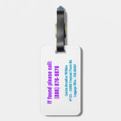 Retro Tropical Flowers roze blauw en Paars Bagagelabel (Achterkant verticaal)