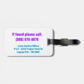 Retro Tropical Flowers roze blauw en Paars Bagagelabel (Achterkant horizontaal)