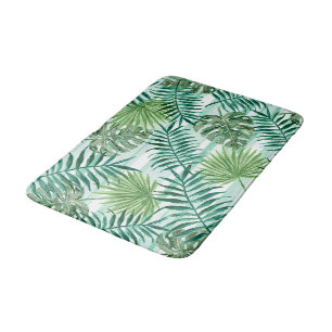 Retro Tropical Green Palm Leaves Pattern Badmat