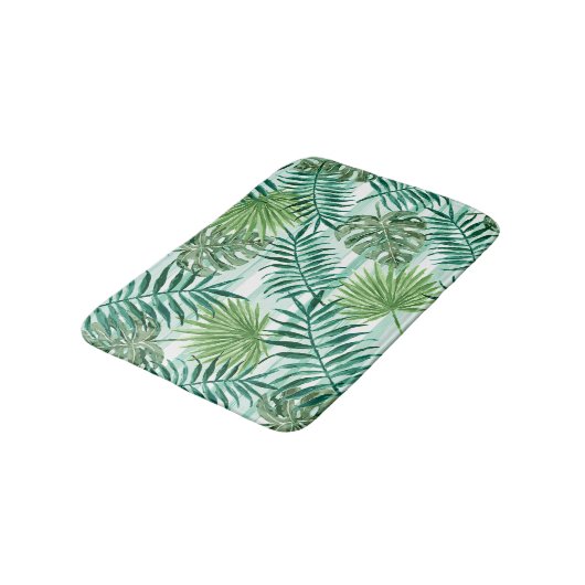 Retro Tropical Green Palm Leaves Pattern Badmat (Gekanteld)