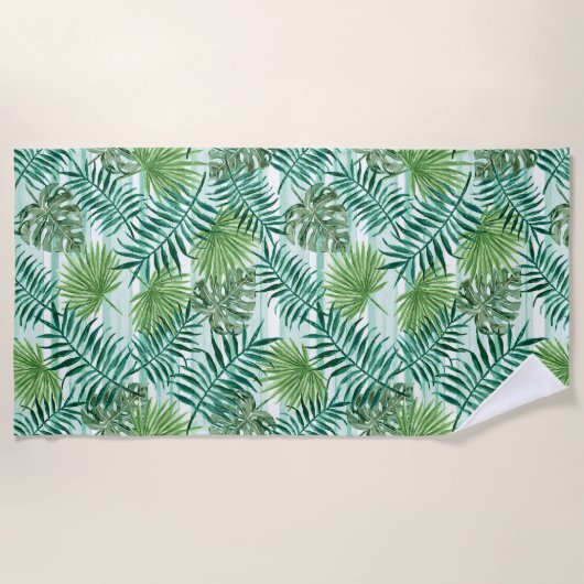 Retro Tropical Green Palm Leaves Pattern Strandlaken (Voorkant)