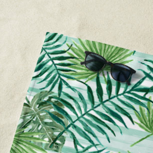 Retro Tropical Green Palm Leaves Pattern Strandlaken