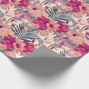 Retro Tropical Hibiscus Wren Pattern Cadeaupapier