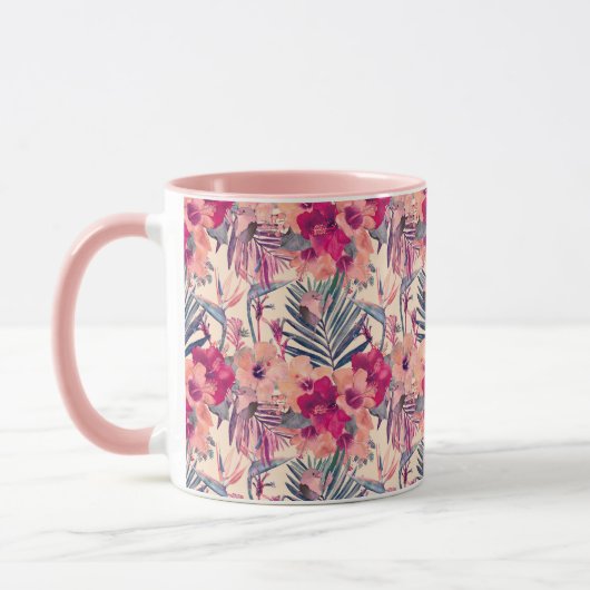 Retro Tropical Hibiscus Wren Pattern Mok (Links)