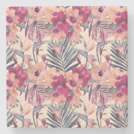 Retro Tropical Hibiscus Wren Pattern Stenen Onderzetter
