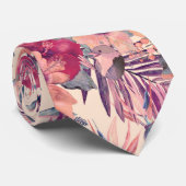 Retro Tropical Hibiscus Wren Pattern Stropdas (Opgerold)